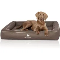 Knuffelwuff orthopedisch hondenbed van met laser doorstikt kunstleer Montego 155 x 125cm bruingrijs