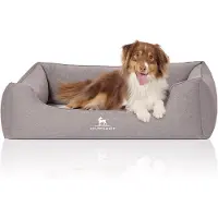 Knuffelwuff orthopedisch hondenbed Leano van velours met handgeweven karakter XL 105 x 75cm grijs