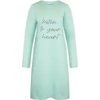 Gaubert Essential Dames Nachthemd Lange Mouw - Premium Gekamd Katoen - Listen to your Heart - Mintgroen - Maat XXL - GB-6804