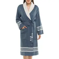 Lalay Gevoerde Hamam Badjas Krem Sultan Navy - XXS - Hotelkwaliteit - Sjaalkraag - Luxe badjas - Badstof - Sauna Badjas - Ochtendjas - Badmantel