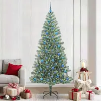 vidaXL Kunstkerstboom Sneeuw Gevlokt met LED Licht Groen en Wit 240 cm