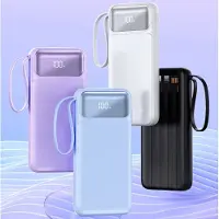Baseus Powerbank 10.000 mAh - Snellader - Usb, Usb-C & Micro Usb - Universeel voor Smartphones, Tablets & Gadgets - Led Display - 4 Geïntegreerde Kabels - Kleur beschikbaar Zwart en Wit