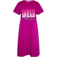 Gaubert Essential Dames Nachthemd Korte Mouw - Premium Gekamd Katoen - Always Dream Big - Fuchsia - Maat L - GB-6805