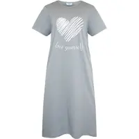 Gaubert Essential Dames Nachthemd Korte Mouw - Premium Gekamd Katoen - Love Yourself Heart - Grijs - Maat XXL - GB-6801