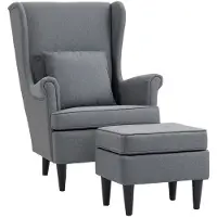 HOMCOM Accent Chair with Ottoman-Polyester, Schaumstoff-83L x 75B x 104H cm-Grau
