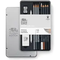 Winsor & Newton 0490010 Studio Collection Grafiet- & Houtskoolpotloden Set 10-delig – Schets- en Tekenpotloden met Accessoires