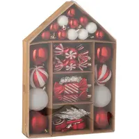 J-Line kerstbal - kunststof - rood/wit - doos van 59