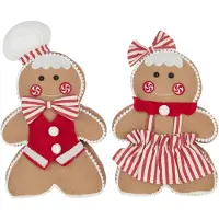 J-Line figuur Peperkoek Boy + Girl - polyresin - beige/rood - large - 2 stuks