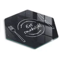 Wallfluent Glazen Snijplanken - Eet smakelijk! Snijplanken Glas - h40 cm - Zwart Snijplanken van Glas - Snijplank van Glas - Design Glazen Snijplank Keuken - Antislip Glazen Serveerplank