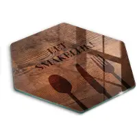 Wallfluent Glazen Snijplanken - Motief: Eet smakelijk! Snijplanken Glas - h40 cm - Bruin Snijplanken van Glas - Glazen Serveerplank - Hygiënische Snijplank van Glas - Antislip Hakplank van Glas