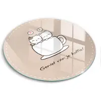 Wallfluent Glazen Snijplanken - Motief: Lekker kopje koffie! Snijplanken Glas - fi30 cm - Beige Snijplanken van Glas - Snijplank van Glas - Glazen Snijplank Voor Keuken - Antislip Glazen Snijplank