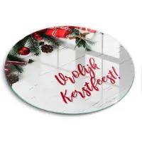 Wallfluent Glazen Snijplanken - Fijne feestdagen! Snijplanken Glas - fi30 cm - Wit Snijplanken van Glas - Glazen Serveerplank - Decoratieve Glazen Snijplank - Glazen Snijplank met Antislip