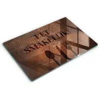 Wallfluent Glazen Snijplanken - Motief: Eet smakelijk! Snijplanken Glas - 80 cm x 52 cm - Bruin Snijplanken van Glas - Glazen Hakplank - Hygiënische Snijplank van Glas - Antislip Hakplank van Glas