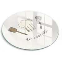 Wallfluent Glazen Snijplanken - Eet smakelijk! Snijplanken Glas - fi40 cm - Wit Snijplanken van Glas - Keuken Snijplank Glas - Snijplank van Glas met Print - Antislip Keuken Snijplank Glas