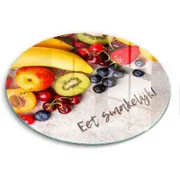 Wallfluent Glazen Snijplanken - Fruit, Eet smakelijk! Snijplanken Glas - fi40 cm - Veelkleurig Snijplanken van Glas - Glazen Hakplank - Decoratieve Glazen Snijplank - Glazen Snijplank met Antislip