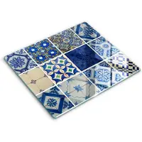 Wallfluent Glazen Snijplanken - Decoratieve tegels Snijplanken Glas - 60 cm x 52 cm - Blauw Snijplanken van Glas - Keuken Snijplank Glas - Design Glazen Snijplank Keuken - Antislip Glazen Serveerplank
