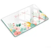 Wallfluent Glazen Snijplanken - Vrolijk Pasen! Snijplanken Glas - 30 cm x 52 cm - Veelkleurig Snijplanken van Glas - Glazen Hakplank - Snijplank van Glas met Print - Antislip Keuken Snijplank Glas