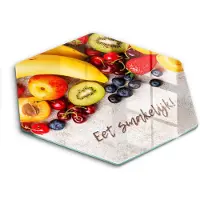 Wallfluent Glazen Snijplanken - Fruit, Eet smakelijk! Snijplanken Glas - h40 cm - Veelkleurig Snijplanken van Glas - Snijplank van Glas - Decoratieve Glazen Snijplank - Glazen Snijplank met Antislip