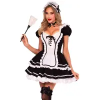 Leg avenue - Maid to Flirt Ruffle Trimmed Kostuum jurk - L - Zwart/Wit
