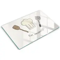 Wallfluent Glazen Snijplanken - Eet smakelijk! Snijplanken Glas - 80 cm x 52 cm - Wit Snijplanken van Glas - Glazen Hakplank - Snijplank van Glas met Print - Antislip Keuken Snijplank Glas