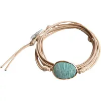 Marama - wikkelarmband Amazoniet lichtbruin waxcord - vegan - unisex - one size fits all - cadeautje voor hem en haar