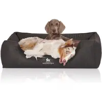 Knuffelwuff orthopedisch hondenbed Tampa van met laser gestikt kunstleer XXL 120 x 85cm zwart