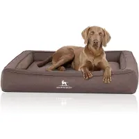 Knuffelwuff orthopedisch hondenbed van velours met handgeweven uiterlijk Yukon 155 x 125cm grijsbruin