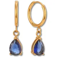 Marama - Oorbellen Esmee Blauw - damesoorbellen - stainless steel gold plated - 18k goud - oorbellen - kliksluiting - blauwe zirkonia - gouden hoops