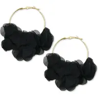 Marama - Oorbellen Lola - zwarte bloemblaadjes - nylon - gouden hoops - clipsluiting - feestgelegenheden - damesoorbellen - gouden ringen