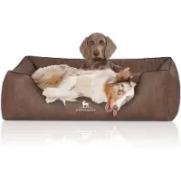 Knuffelwuff orthopedisch hondenbed Tampa van met laser gestikt kunstleer XXL 120 x 85cm bruin