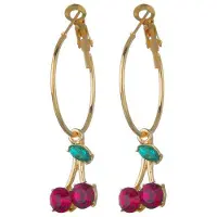 Marama - oorbellen Cherry Gold - kersen - oorhangers dames - goud plating - nikkelvrij - strass steentjes