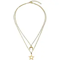 Marama - ketting Night Sky - goud - stainless steel - damesketting - hanger maan & ster - 2 lagen - 18k gold plated