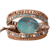 Marama - wikkelarmband Green Valley - edelsteen Amazoniet - dames armband - leer - cadeautje voor haar