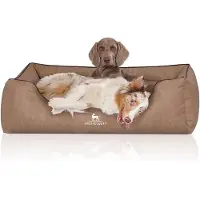 Knuffelwuff orthopedisch hondenbed Tampa van met laser gestikt kunstleer XXL 120 x 85cm camel
