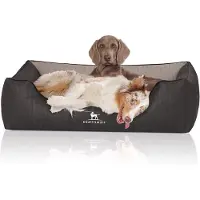 Knuffelwuff orthopedisch hondenbed Outback van laser-gewatteerd kunstleer XXL 120 x 85cm zwart/grijs