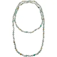 Marama - Damesketting Amazoniet - lange ketting - bruin - blauw - edelsteen - wikkelarmband - matte ronde stenen - luxe geschenkverpakking