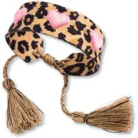 Marama - Zomerarmband Pink Hearts - Roze hartjes en Tijgerprint - Verstelbaar - Waterproof - Geweven Katoen - met Kwastjes