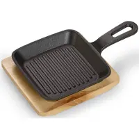 Echtwerk serveerpan van gietijzer, serveerschaaltje, vierkante ovenschotel met serveerplank, grillroosters, al ingebrand, geschikt voor ovens, grill, barbecue en inductie, Ø 11,8 cm