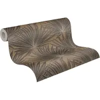 A.S. Création Vliesbehang met palmbladeren en glanzend effect - bruin, zwart