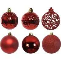 Décoris Kerstballen Kunststof Mix 37 Stuks - Kerstrood Matt-Shiny-Glitter
