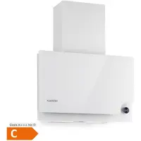 Klarstein Amelia - Afzuigkap, Schuine kap, plat design, 128 W, 586 m³/u, LED-verlichting: 3 W, 3 standen, verlichte touch-draaiknop, 60 x 47 x 23,5 cm, wit