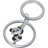 Troika Sleutelhanger, pandabeer op een draaiend bamboestokje, emaille/gegoten metaal, mat, veelkleurig/zilverkleurig