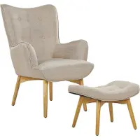 Beliani VEJLE - Fauteuil met hocker - Beige - Polyester