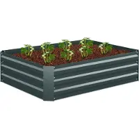 Relaxdays verhoogde plantenbak, verzinkt metaal, geschikt voor bloemen, planten en groenten, afmetingen: 30x120x90 cm, rechthoekige plantenbak, antracietkleur