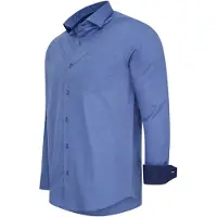 Cappuccino Italia - Heren Overhemden Stretch Overhemd Milano - Blauw - Maat XXL