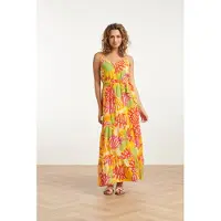 Smashed Lemon 25029 felgede maxi jurk met bloemenprint |
