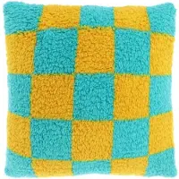 Unique living sierkussen check yellow/ blue -53x53cm