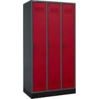 Schäfer Shop Garderobekast met onderstel, 3 vakken, 300 mm vakbreedte, veiligheidsslot, antraciet/rood, met antraciet/rubberen rand