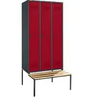 Schäfer Shop Kledingkast met bank, 3 compartimenten, 300 mm breedte van het compartiment, veiligheidsslot, antraciet/rood, antraciet/rubberrood
