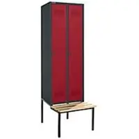 Schäfer Shop Kledingkast met bankje, 2 compartimenten, 300 mm vakbreedte, veiligheidsslot, antraciet/rood, antraciet/rubberrood